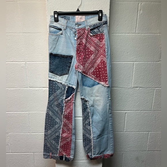 Revice Patchwork Women Jeans - Red and Blue Size 26 - Picture 1 of 6